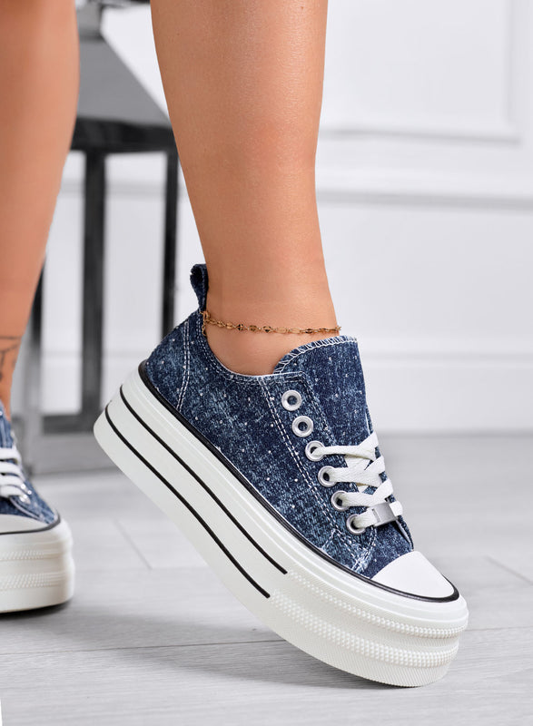 ROSINA - Sneakers platform in blu jeans con strass