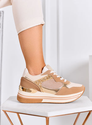 RUBINA - Beige sneakers with glitter and metallic details
