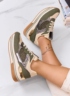 RUBINA - Green sneakers with glitter and metallic details