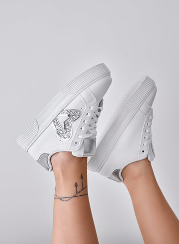 RUMBA - White sneakers with silver glitter inserts