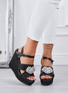 SABRINA - Sandali neri Zeppe con cinturino e maxi strass