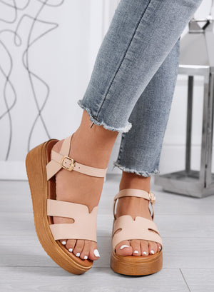 SAMUELA - Beige wedge sandals with adjustable strap