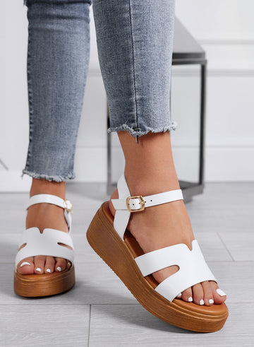SAMUELA - White wedge sandals with adjustable strap