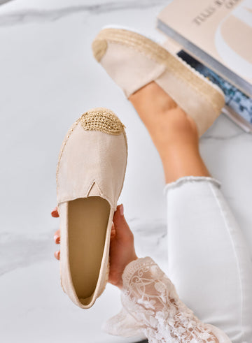 SAWANA - Beige Platform Espadrilles in Faux Suede with Jute Toe