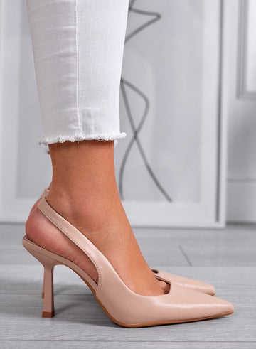 SELINA - Beige slingback pumps with 9.5 cm heel