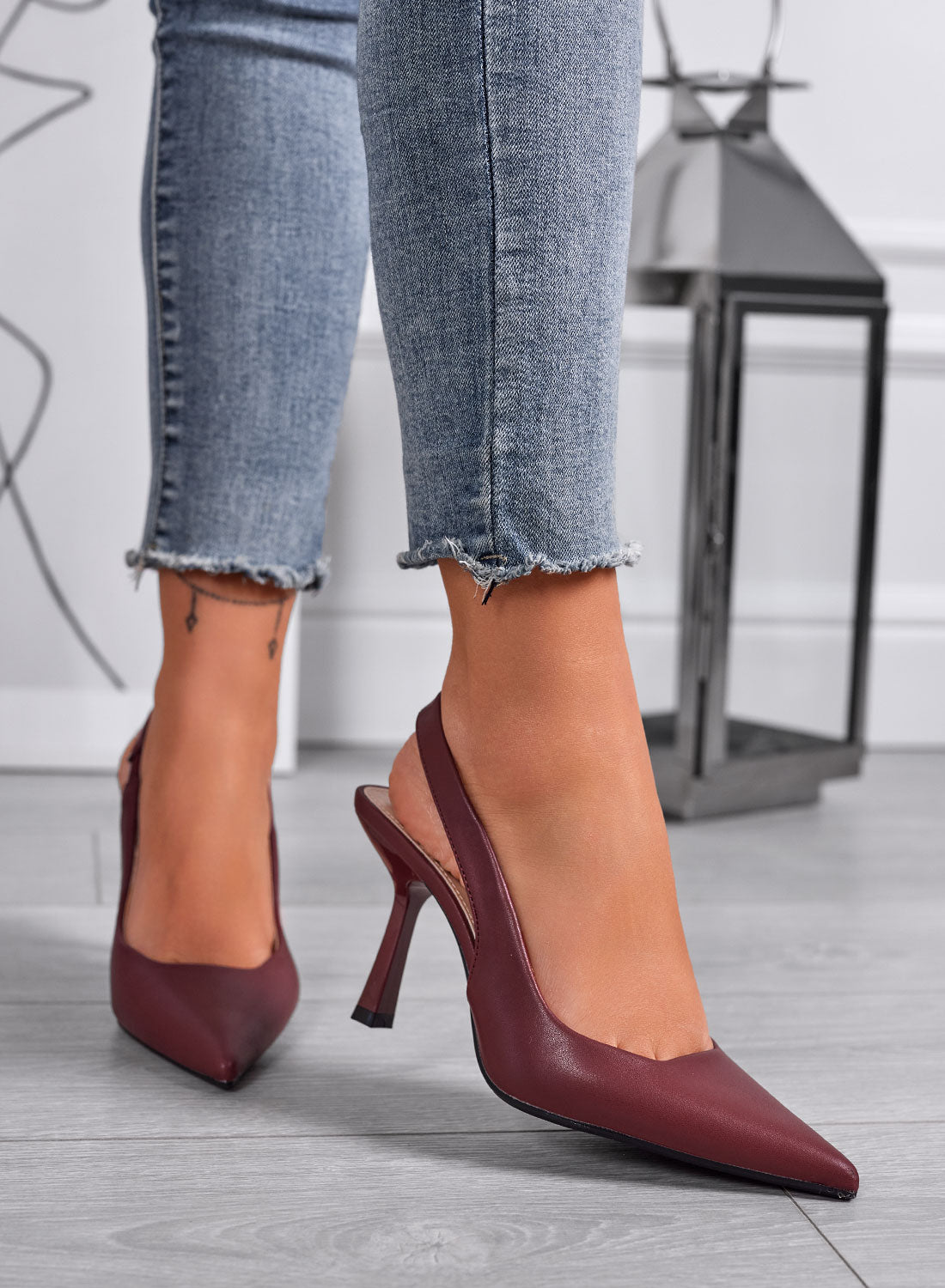 SELINA - Escarpins bordeaux slingback avec talon 9,5 cm