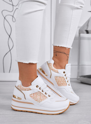 SELLY - White sneakers with wedge heel and embroidered details