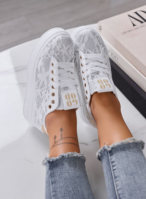 SERENA - Sneakers Donna bianche con Pizzo e Suola Platform