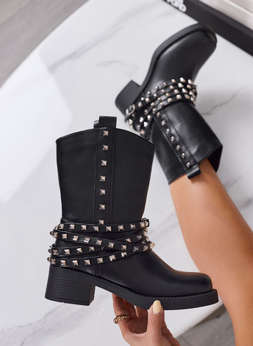 SHEELA - Stivaletti Biker Donna Neri con Borchie