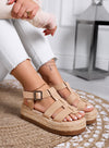 SHELLY - Sandali beige platform con fasce larghe e suola in corda