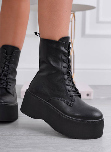 SHERLIN - Black wedge combat ankle boots