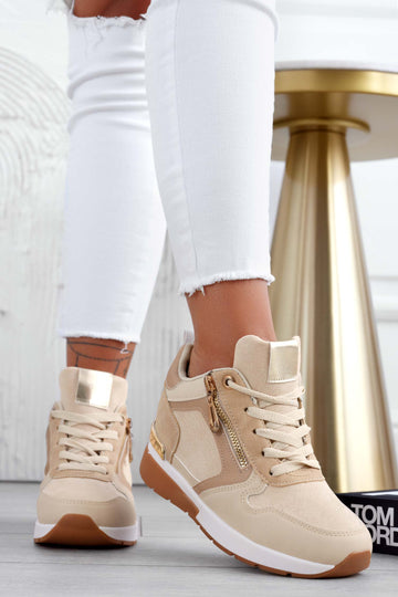 Beige sneakers with side zip