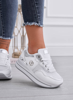 SMITH - White sneakers with silver glitter inserts