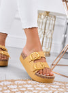 SOFIA - Sandali beige Ciabatte platform con doppia fibbia oro