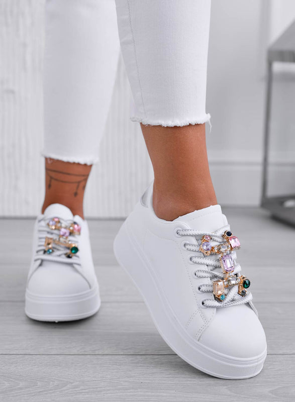 SORAYA - Sneakers bianche con applicazione gioiello e retro argento