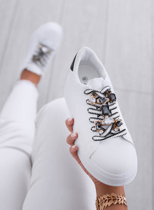 SORAYA - White sneakers with jewel embellishment and black heel