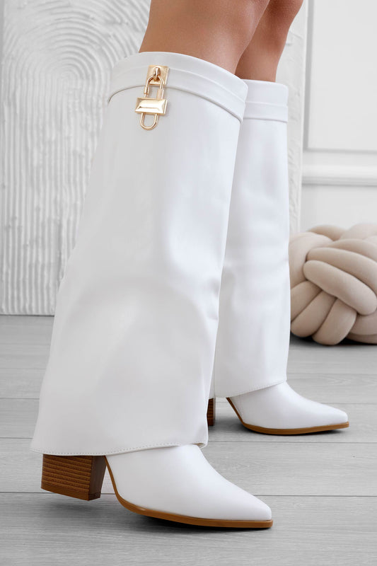 STEEK - Stivali bianchi con tacco comodo