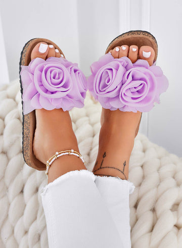 SUMMER - Purple slide sandals with applied flowers