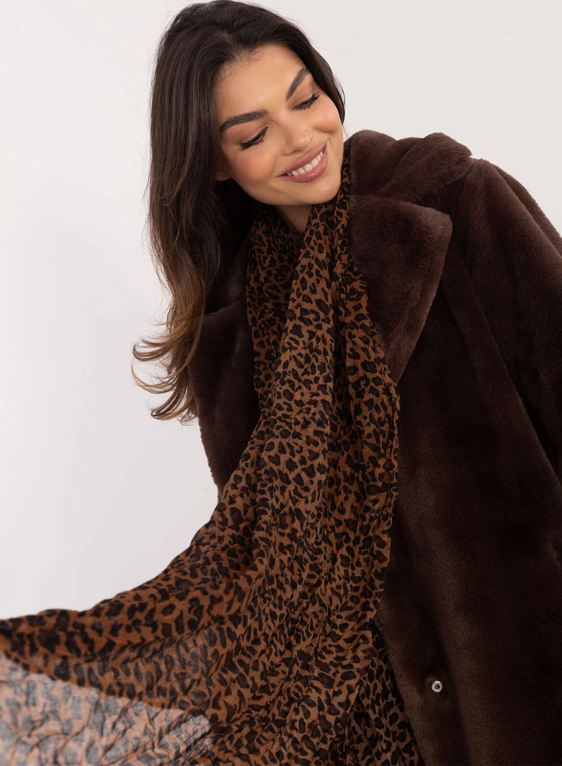 Brown scarf with leopard print pattern