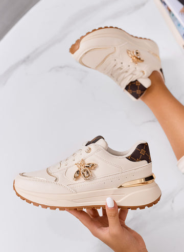 TALIMA - Sneakers beige con ape gioiello e dettagli oro