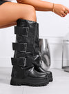 TANGERI - Bottes hautes noires avec maxi boucles et semelle plateforme