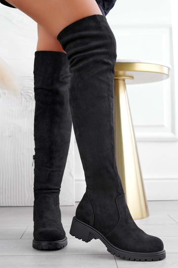 Black suede over-the-knee boots