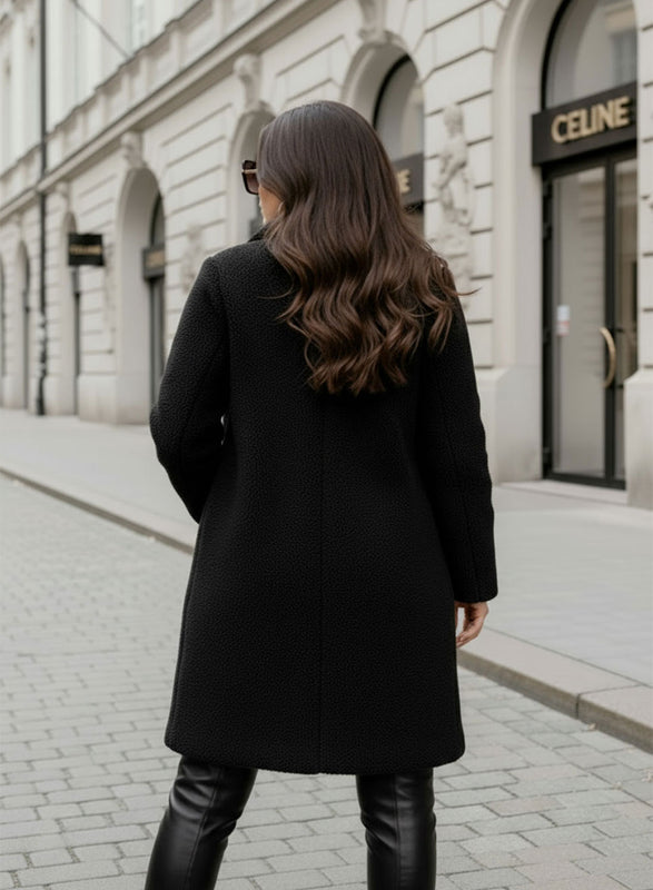 Black teddy coat with pockets and button