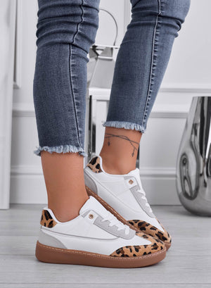 TEODORA - White sneakers with brown sole and leopard print inserts
