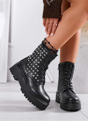 ODESSA - black combat ankle boots by Alexoo with studs