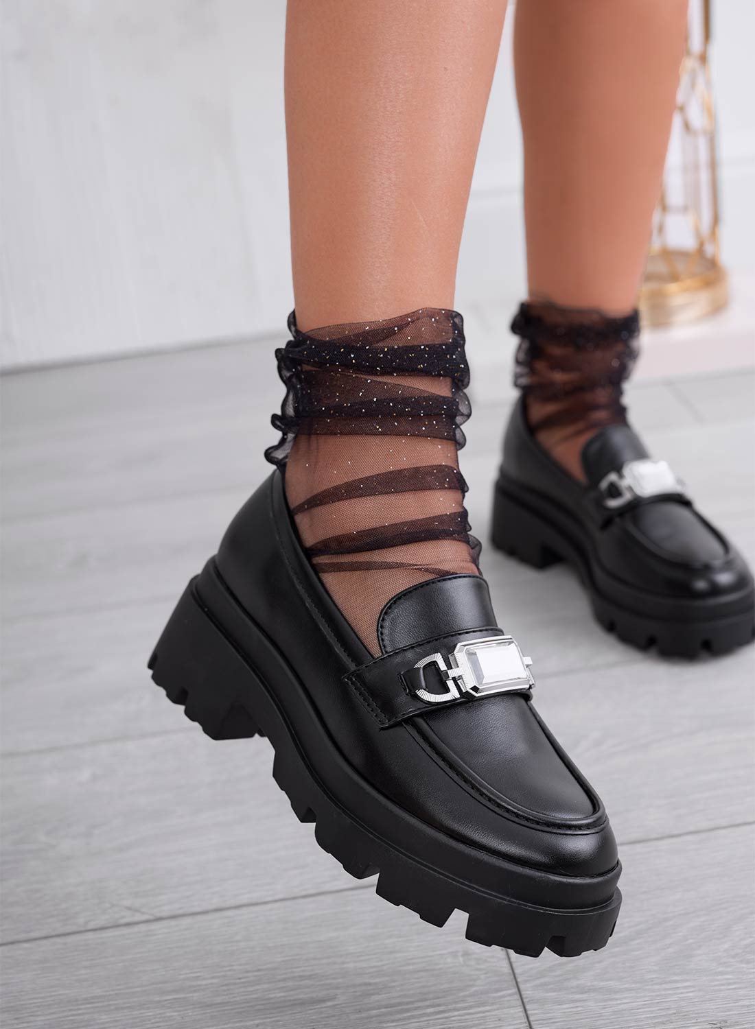 TESSIE - Black loafers with jewel