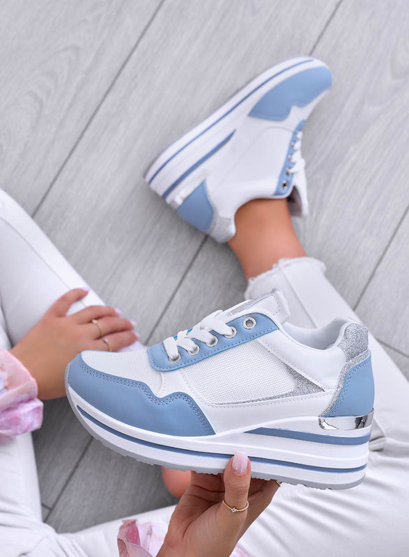 THEA - Sneakers blu con zeppa e rifiniture argento