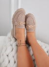 TOKYO - Mocassins taupe perforés avec boucle dorée