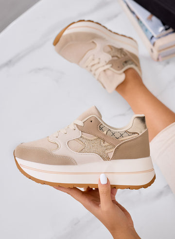 TORRES - Sneakers beige con dettagli glitter e suola platform