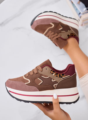 TORRES - Sneakers marroni con dettagli animalier e suola platform