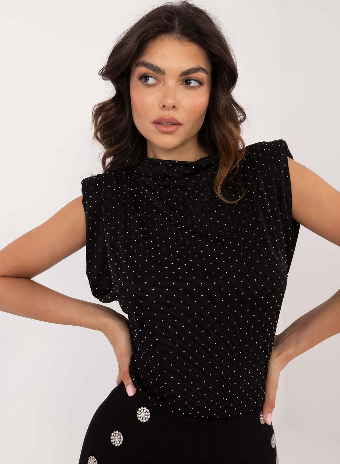 Top giromaniche nero con glitter