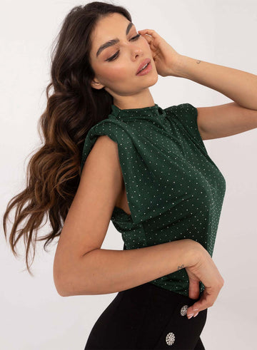 Green sleeveless top with glitter