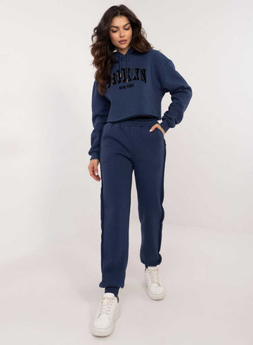Blue two-piece fleece tracksuit with "Brooklyn" print