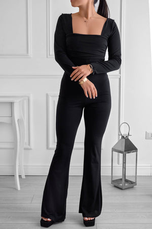 Long black jumpsuit in stretch fabric
