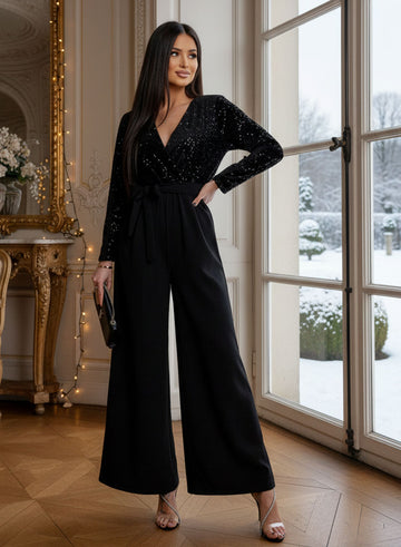 Combinaison longue noire avec top à paillettes