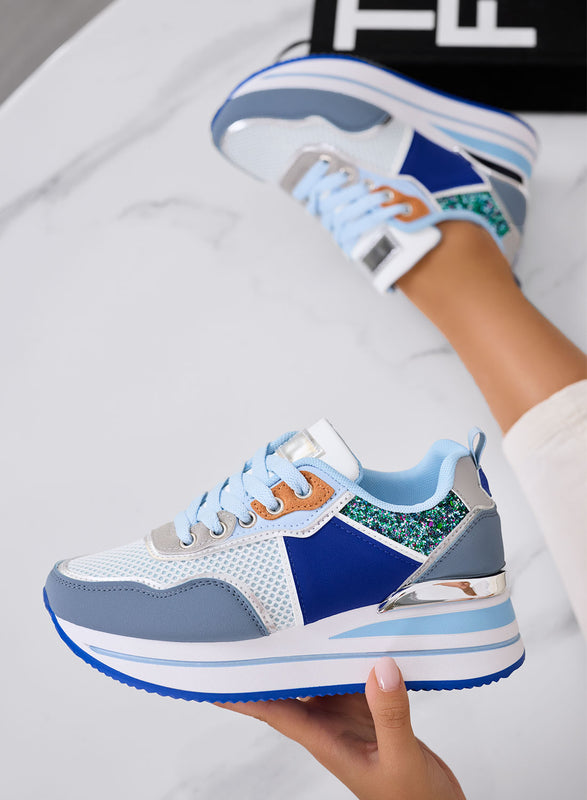 VALDA - Sneakers blu con suola spessa e inserti glitter