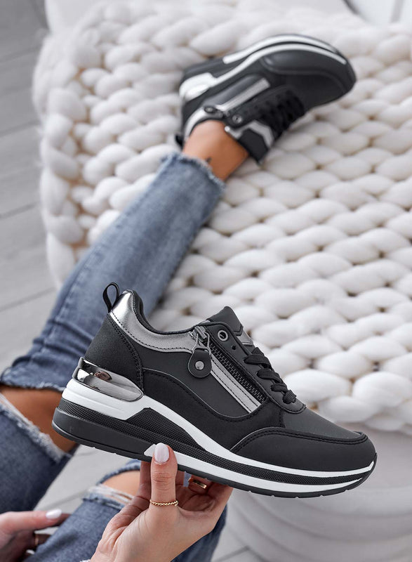 VALENTINA - Sneakers nere con inserti argento