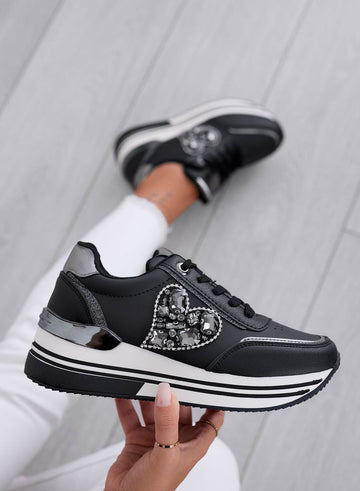 VENERE - Black sneakers with jeweled heart