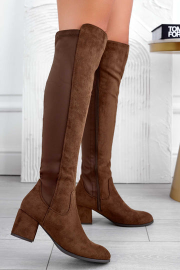 VENIA - Brown over-the-knee boots in stretch fabric