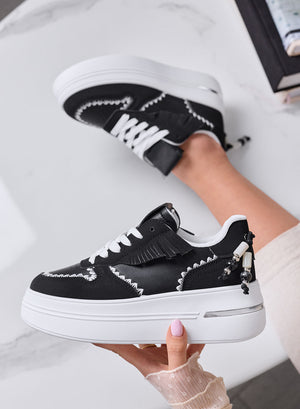 VERONICA - Sneakers nere Platform con Cuciture a Contrasto bianche