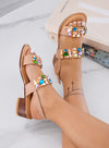 VITTORIA - Sandali beige gioiello con tacco basso e strass multicolor