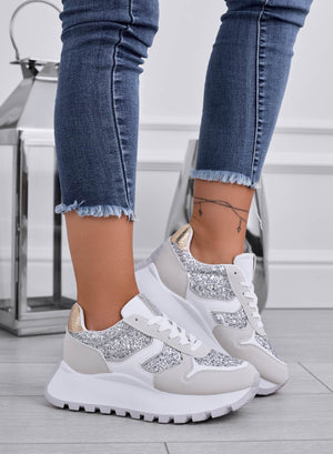 VIVIANA - Grey sneakers with silver glitter inserts