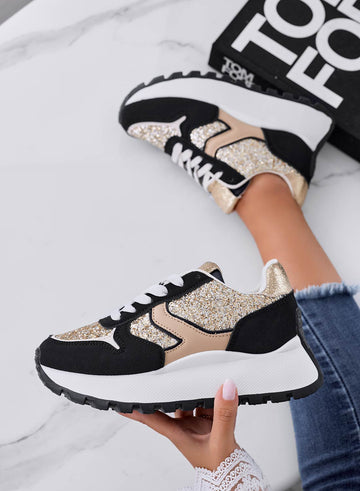 VIVIANA - Black sneakers with gold glitter inserts