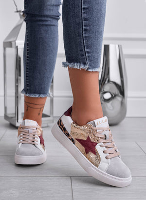 WAYS - Low-top sneakers with gold and burgundy star inserts
