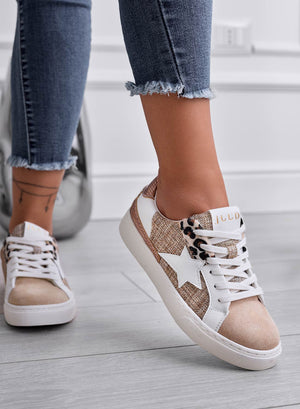 WAYS - Low beige sneakers with jute fabric and star