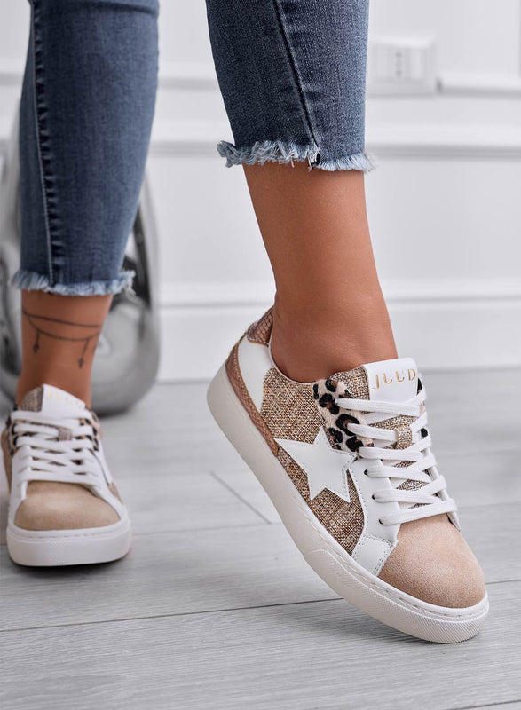 WAYS - Sneakers beige basse con tessuto juta e stella